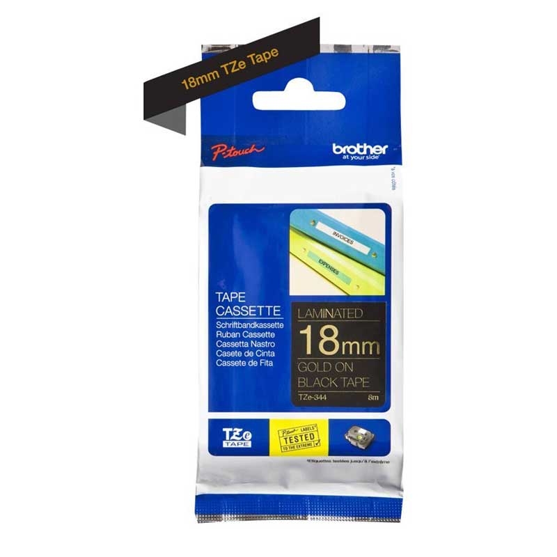 Brother TZE-344 P-Touch gold auf schwarz 18mm