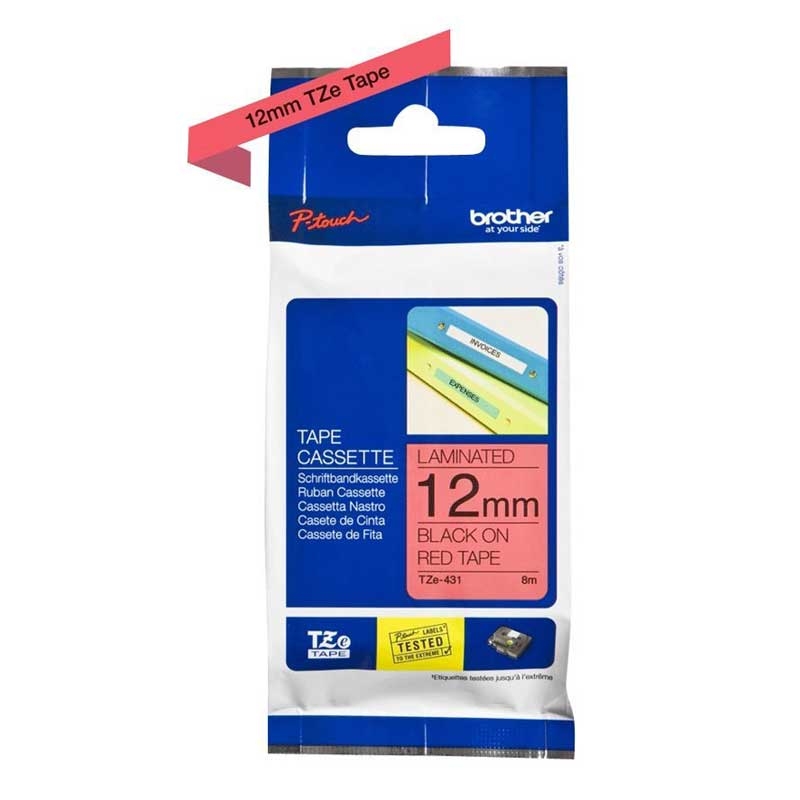 Brother TZE431 Original P-touch Schriftband 12 mm, schwarz auf rot