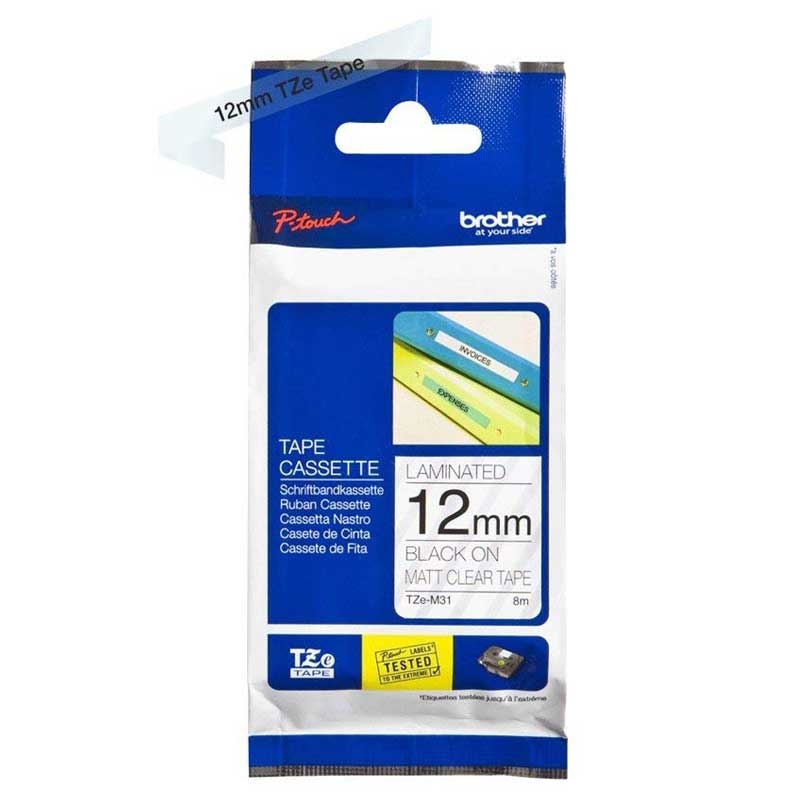 Brother TZEM31 P-Touch schwarz auf clear-matt 12mm