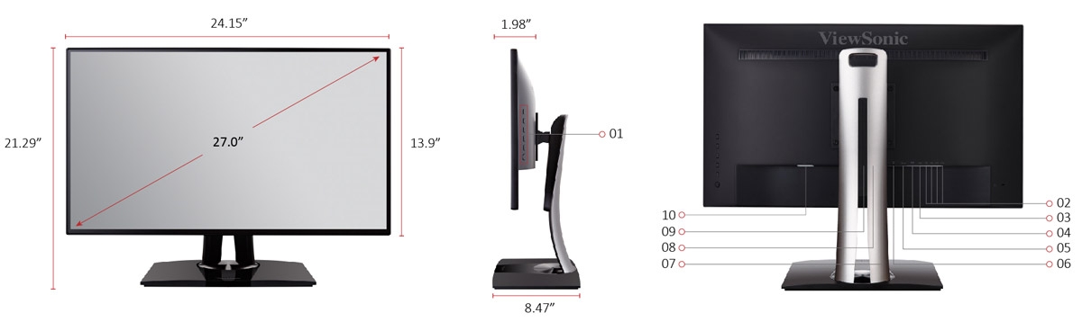 Viewsonic VP2768 68,6 cm (27 Zoll) Fotografen Monitor mit Kalibrierfunktion (2.Wahl)