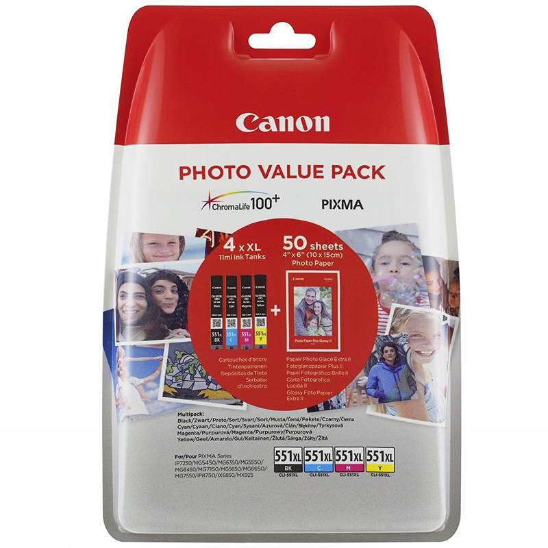 Canon CLI-551XL C/M/Y/BK + Foto Papier