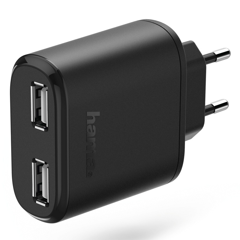 Hama Ladegerät, 2-fach USB, 4.8 A, Schwarz