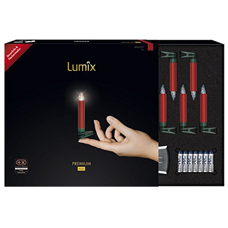 Krinner Lumix Premium mini 12er Basis-Set kabellose Christbaumkerzen rot