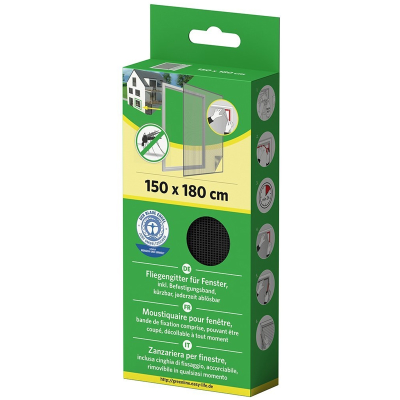 easy life Fenster Fliegengitter Insektenschutz Gaze 150 x 180 cm schwarz