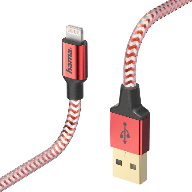 Hama Lade-/Datenkabel Reflective Lightning 1,5m Rot
