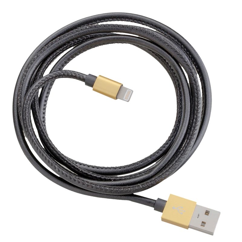 Peter Jäckel USB LEATHER TOUCH Cable Black für Lightning mit Sync- und Ladefunktion