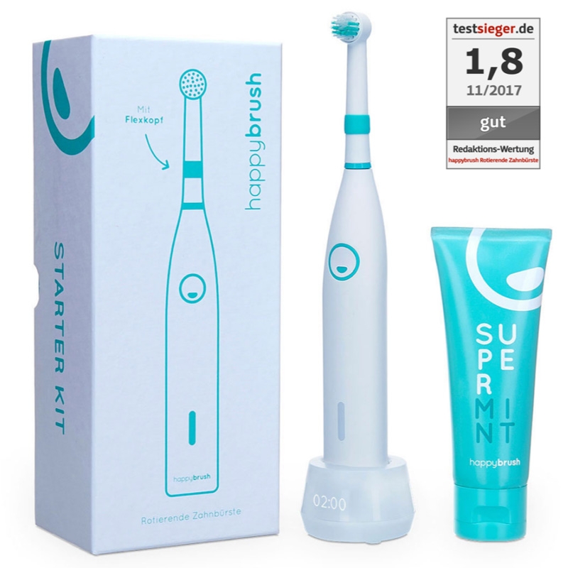 happybrush Rotierende Zahnbürste Starter Kit weiß