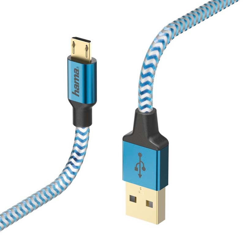 Hama Lade-/Datenkabel "Reflective", Micro-USB, 1,5 m, Blau