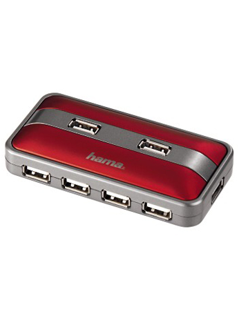 USB-2.0-Hub 1:7, Rot/Anthrazit, mit Netzteil