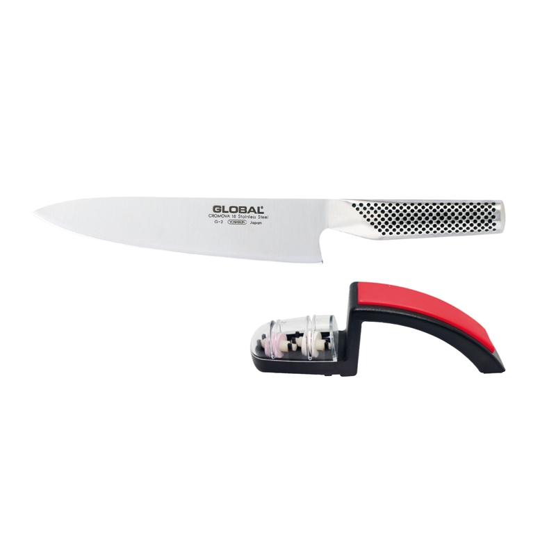 Global G-2220BR Kochmesser MinoSharp G2 + Schleifer schwarz/rot