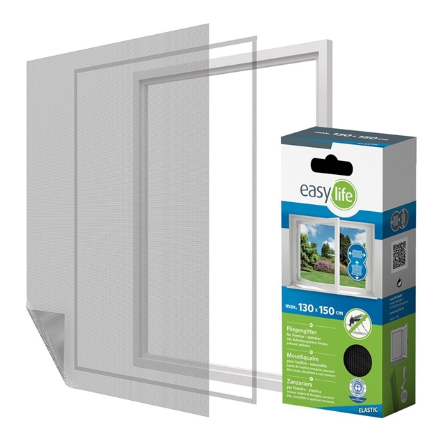 easy life elastic Insektenschutzgitter für Fenster inkl. Klettband 130 x 150 cm anthrazit