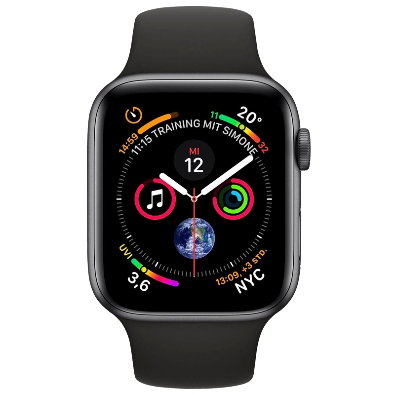 Apple Watch Series 4 GPS 44mm Spacegrau Sportarmband schwarz Ion-X-Glas
