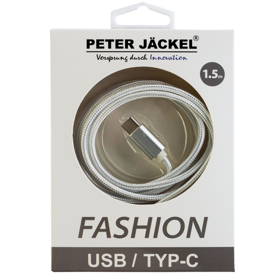 Peter Jäckel FASHION 1,5m USB Data Cable White Typ-C USB mit Sync- und Ladefunktion