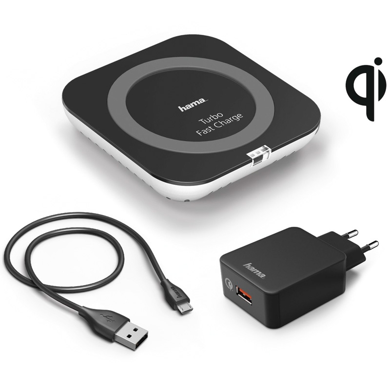 Hama Kabelloses Schnellladegerät "TFC 15" + QC-3.0-Ladegerät, Schwarz Ladestation