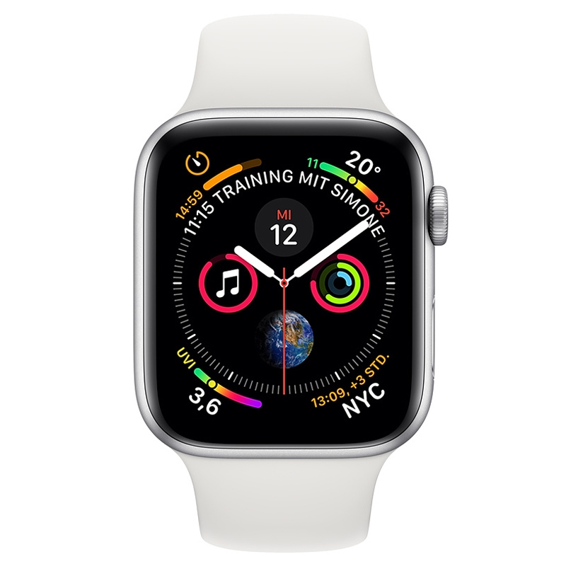 Apple Watch Series 4 GPS 44mm silber Armband weiß