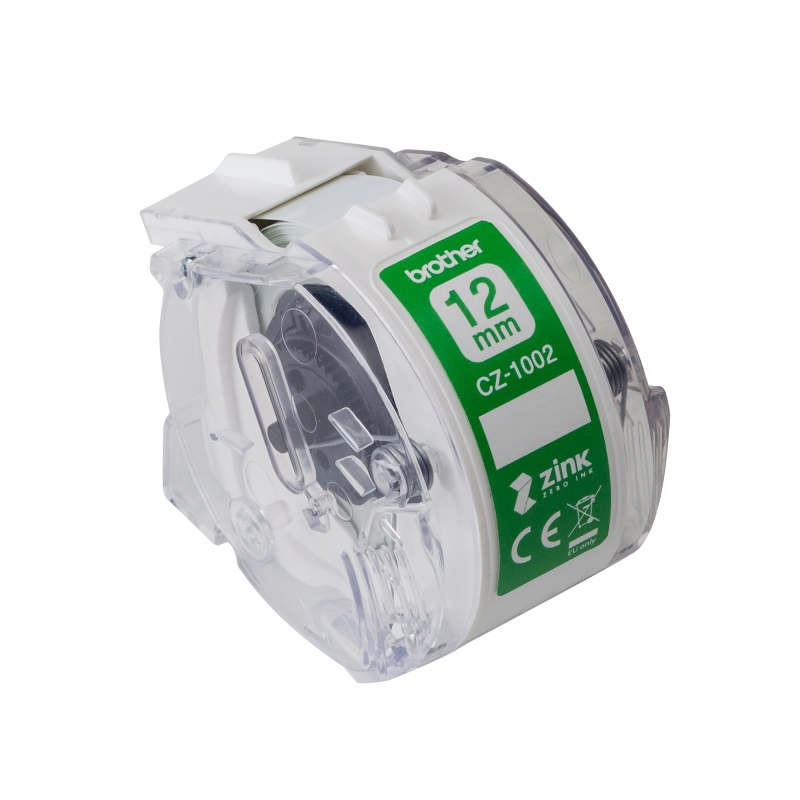 Brother CZ-1002 Etiketten Rolle 12mm weiß auf grün