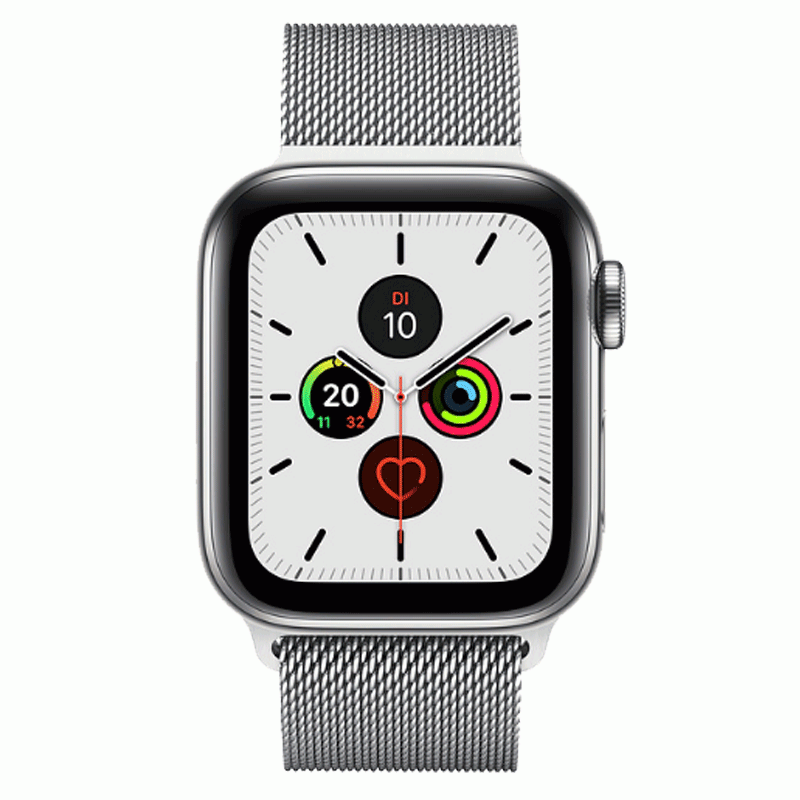 Apple Watch Series 5 GPS + LTE 40mm Edelstahl Milanaise Armband silber 1,57 Zoll Display