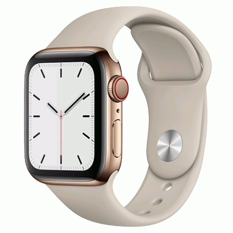 Apple Watch Series 5 GPS + LTE 40mm Edelstahl steinfarbenes Armband gold