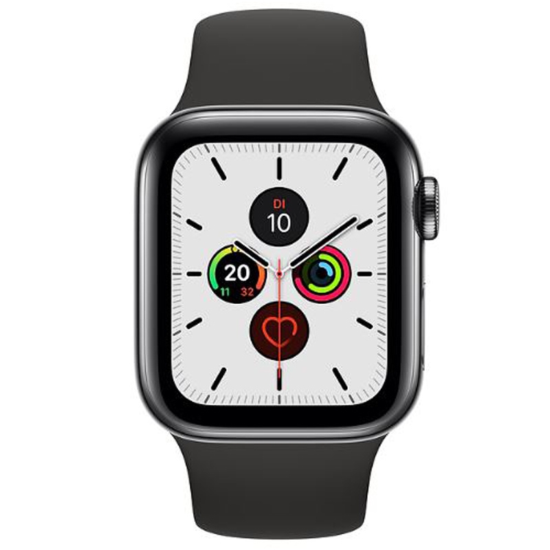 Apple Watch Series 5 GPS + LTE 44mm Edelstahl schwarzes Armband Space schwarz 1,78 Zoll Display