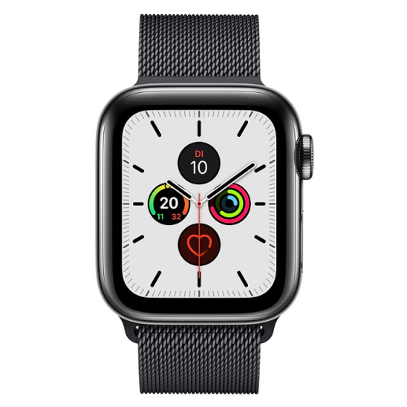 Apple Watch Series 5 GPS + LTE 44mm Edelstahl schwarzes Milainese Armband Space schwarz 1,78 Zoll Display