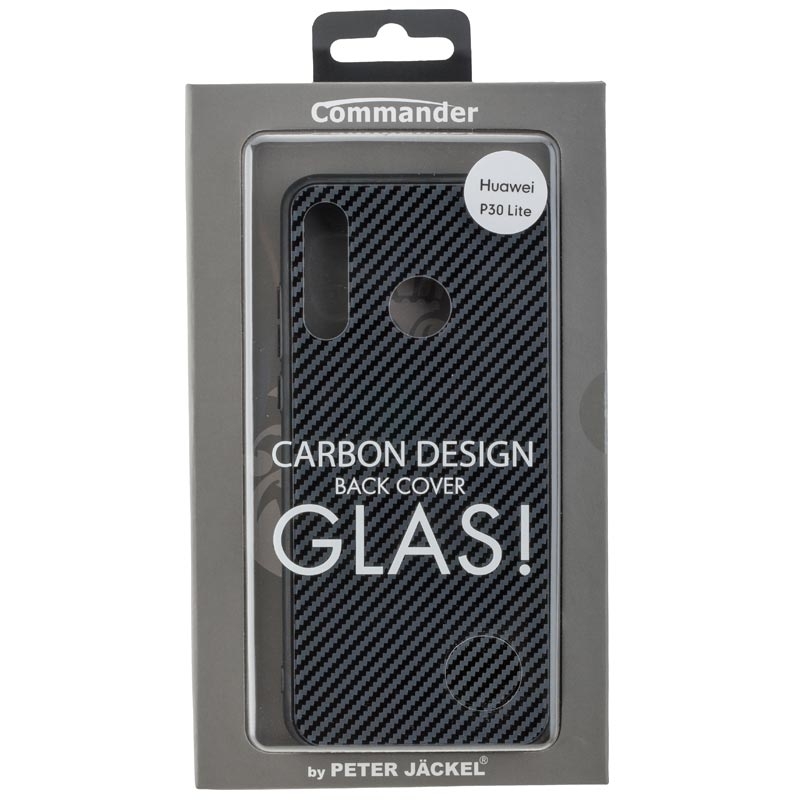 Peter Jäckel COMMANDER Glas Back Cover CARBON Design für Huawei P30 Lite Black