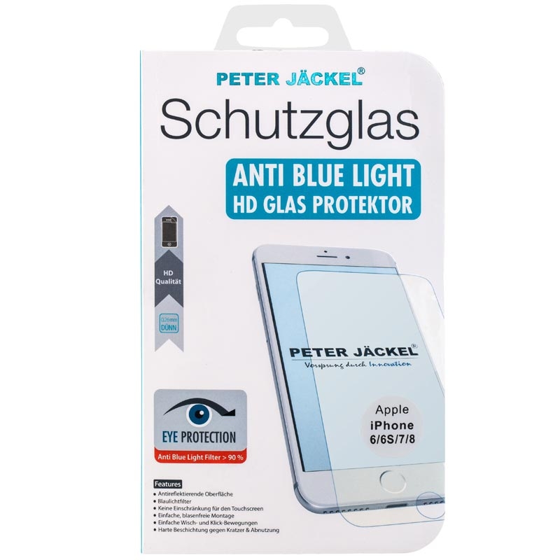 Peter Jäckel HD Schutzglas Anti Blue Light für Apple iPhone 6/ 6S/ 7/ 8