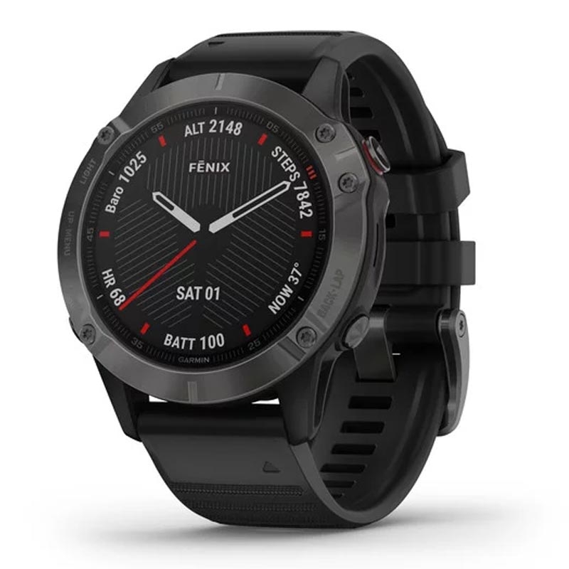 Garmin fenix 6 Sapphire grau mit schwarzem Armband 47mm Smartwatch