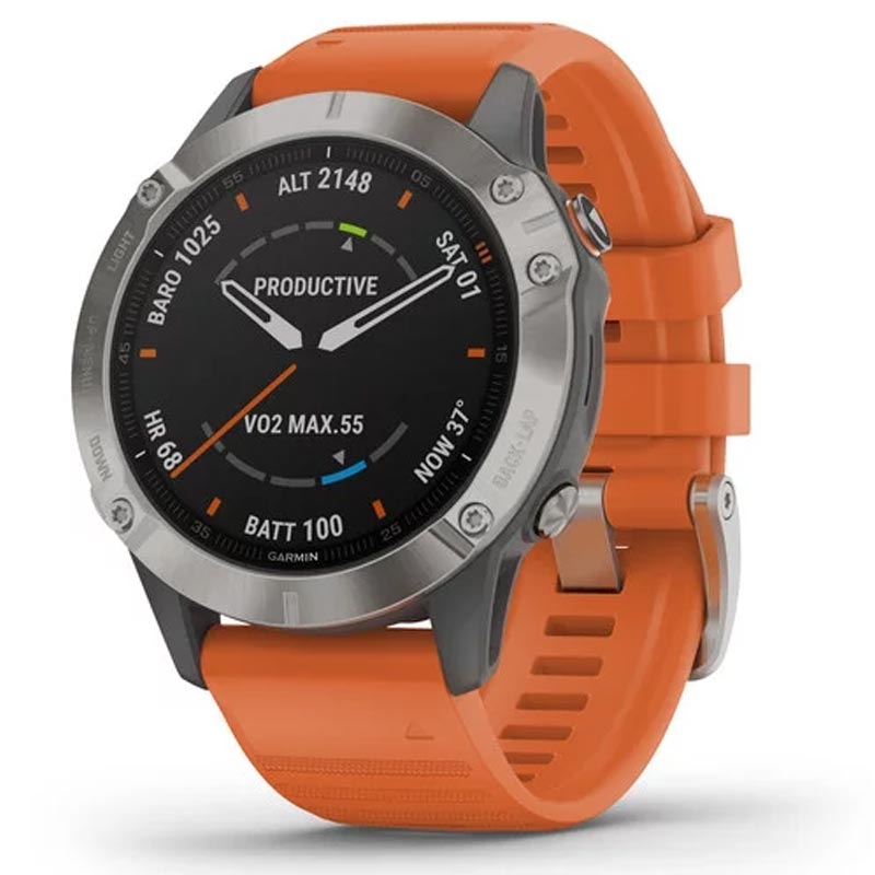 Garmin fenix 6 Sapphire grau mit orangem Armband 47mm