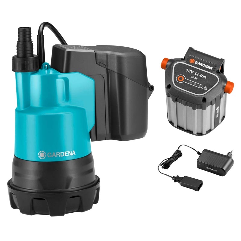 GARDENA 01748-20 Akku-Klarwasser-Tauchpumpe 2000/2 Li-18 Ready-To-Use Set mit Akku