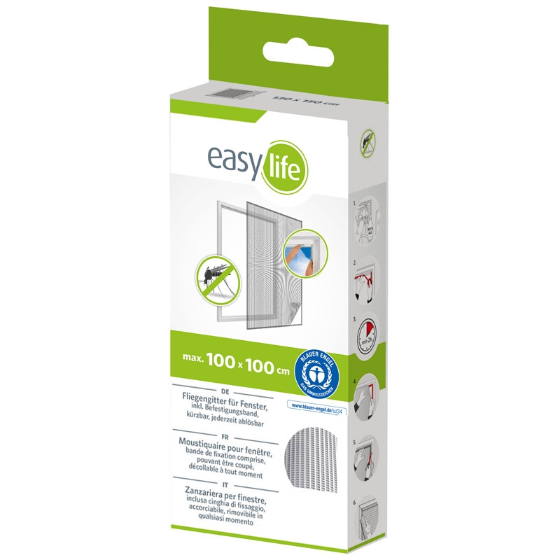 easy life Insektenschutz-A-Gitter-Fenster 100 x 100 cm weiß mit Klettband Verpackung
