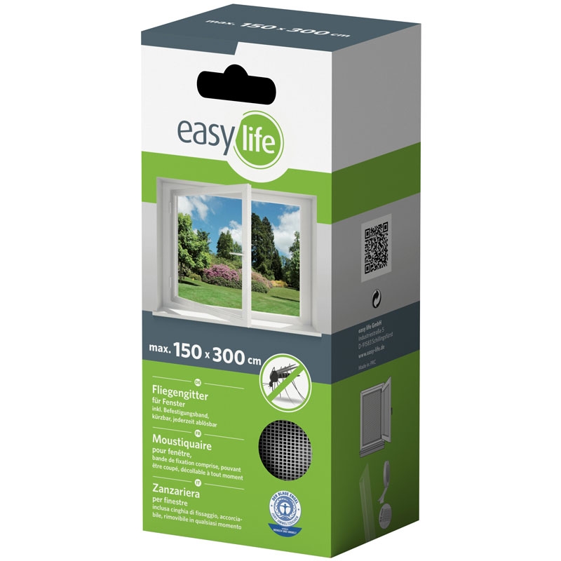 easy life Insektenschutz-Gitter-Fenster 150 x 300 cm weiß mit Klettband