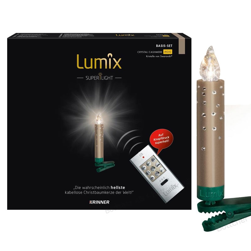 Krinner Lumix SuperLight Crystal 14er Basis-Set Kabellose Christbaumkerzen Cashmere