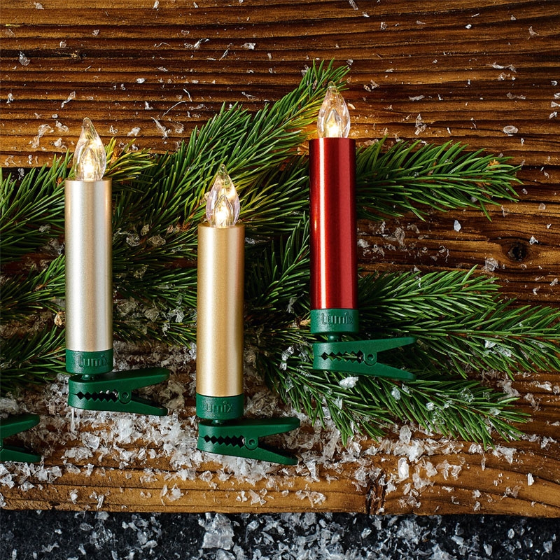 Krinner Lumix SuperLight Metallic 12er Basis-Set Kabellose Christbaumkerzen Rot (2. Wahl)