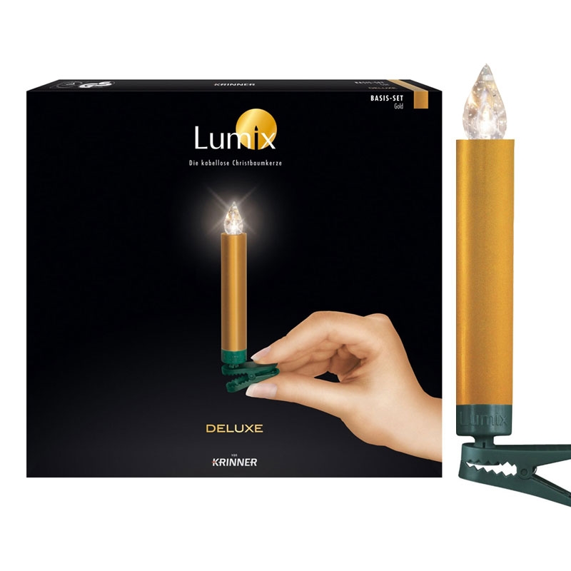 Krinner Lumix Deluxe 10er Basis-Set Kabellose Christbaumkerzen Gold