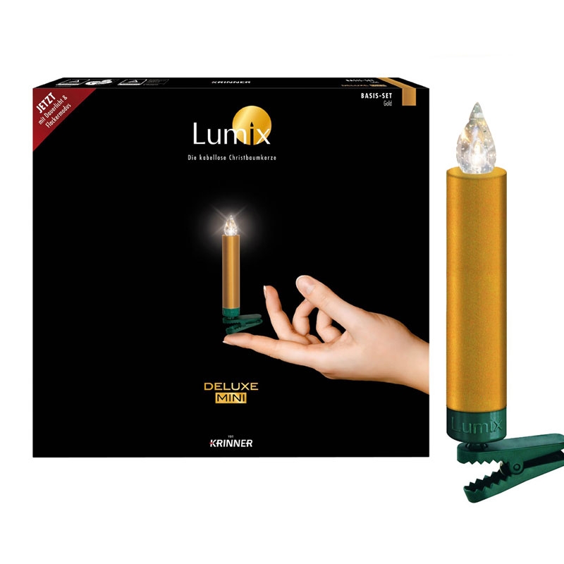 Krinner Lumix Deluxe Mini 14er Basis-Set Kabellose Christbaumkerzen Gold