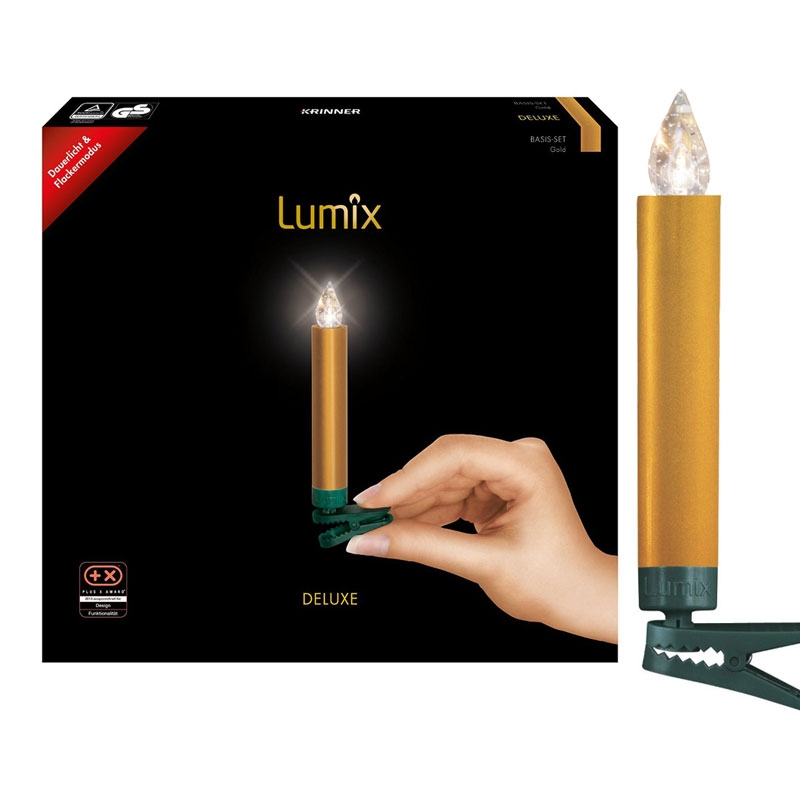 Krinner Lumix Deluxe 10er Basis-Set Kabellose Christbaumkerzen Gold