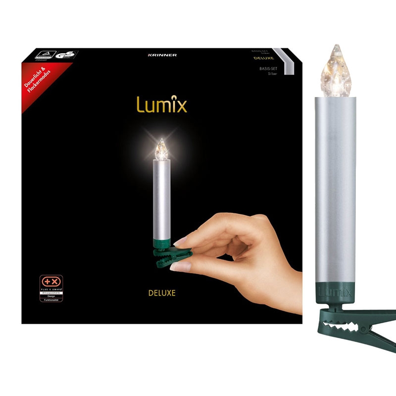 Krinner Lumix Deluxe 10er Basis-Set Kabellose Christbaumkerzen Silber
