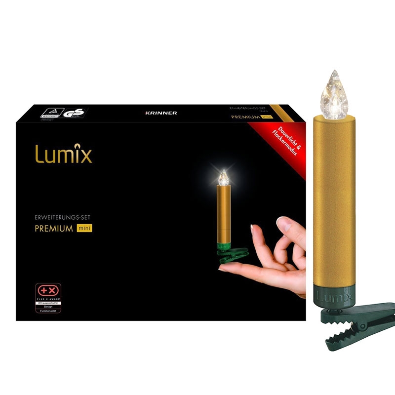 Krinner Lumix Premium 6er Erweiterungs-Set Kabellose Christbaumkerzen Gold