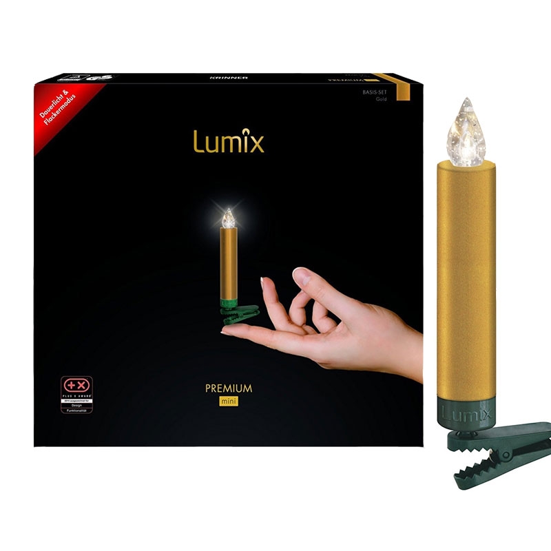 Krinner Lumix Premium 12er Basis-Set Kabellose Christbaumkerzen Gold