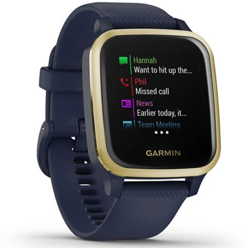 Garmin Venu SQ Music GPS-Fitness-Smartwatch dunkelblau/weißgold