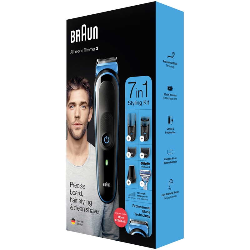Braun 7-in-1-Trimmer MGK3242 Herren-Barttrimmer schwarz/blau