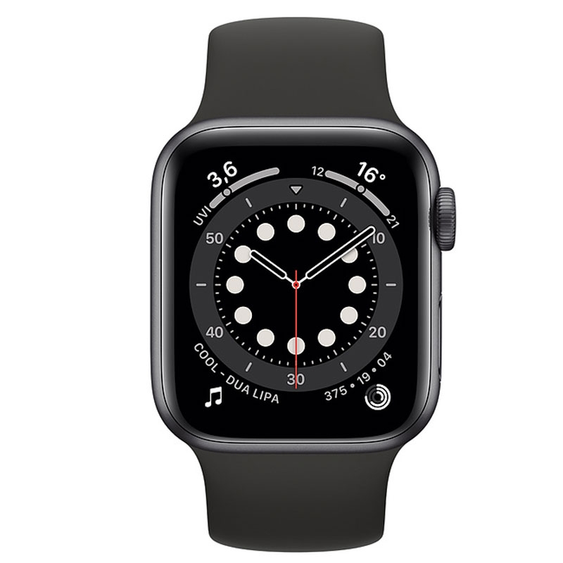 Apple Watch Series 6 GPS 44mm Alu schwarzes Armband Space Grau