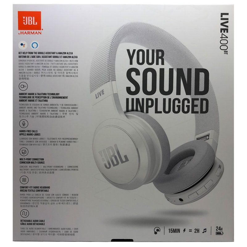 JBL Live 400BT kabelloser Bluetooth-Kopfhörer weiß