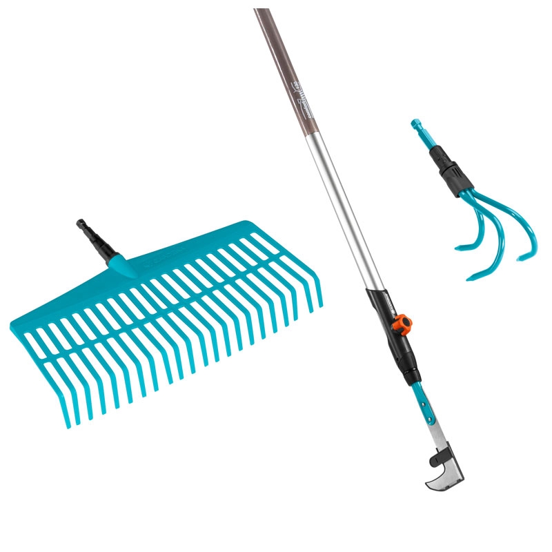 GARDENA 03087-20 Combisystem-Komplettangebot (Rechenbesen + Grubber - Fugenkratzer + Stiel)