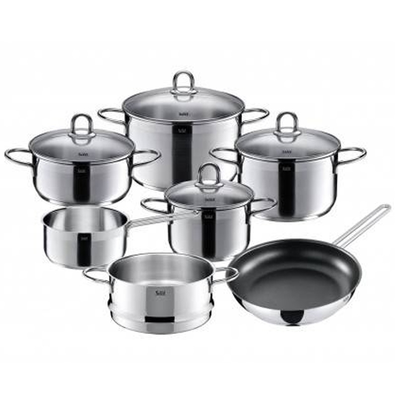 Silit Diamant Topfset Induktion 7-teilig, Kochtopf Set mit Glasdeckel, Pfanne, Dämpfer