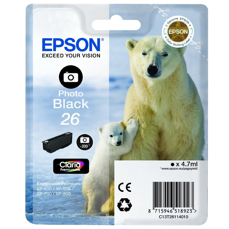 Epson 26 BK T2601 Tinte photo schwarz