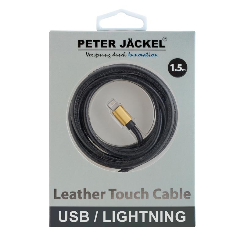 Peter Jäckel USB LEATHER TOUCH Cable Black für Lightning mit Sync- und Ladefunktion