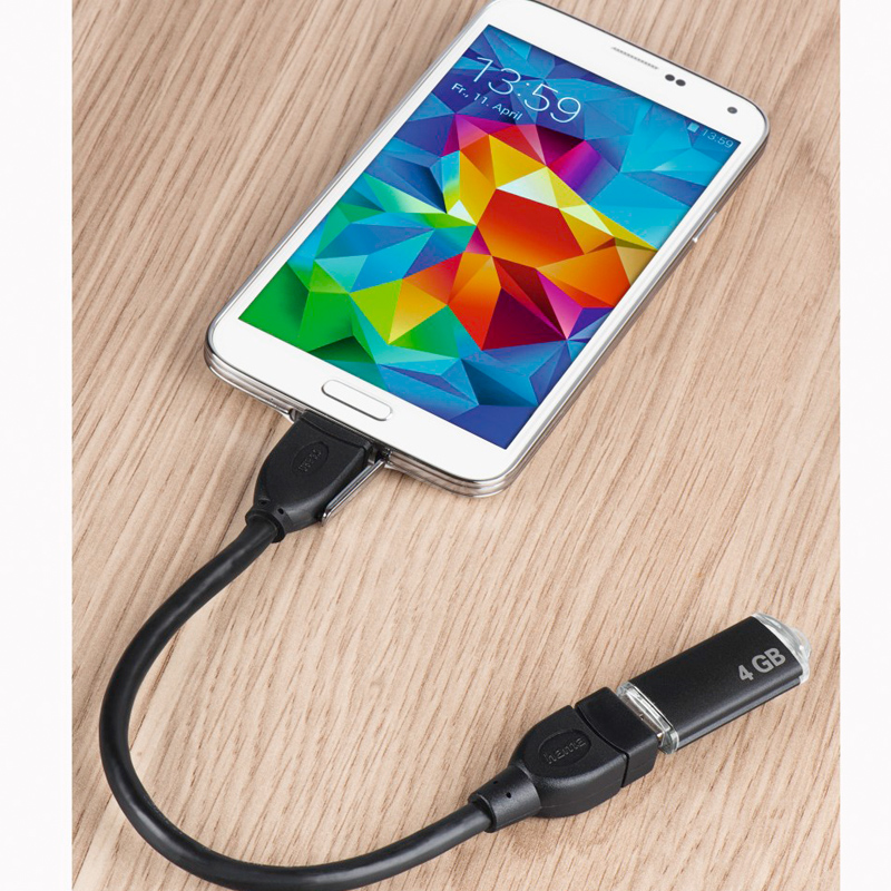 Hama USB-2.0-Adapterkabel, OTG, Micro-B-Stecker - A-Buchse, 15 cm, Schwarz
