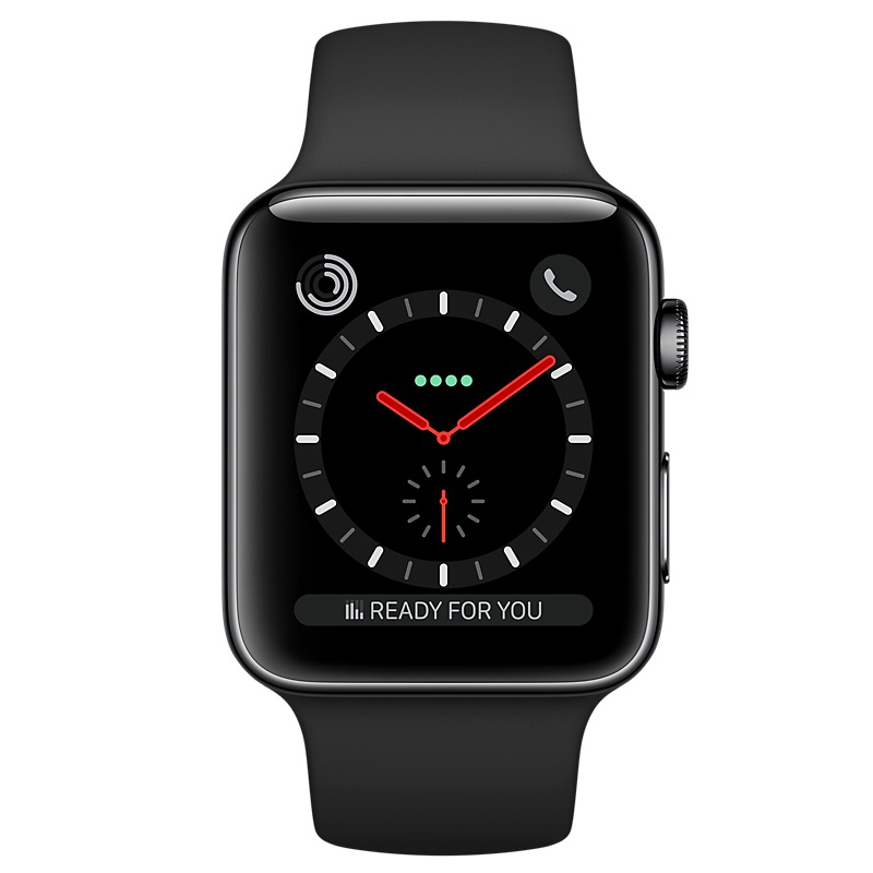 Apple Watch Series 3 GPS + LTE 42mm Space Schwarz Edelstahl Sportband Schwarz