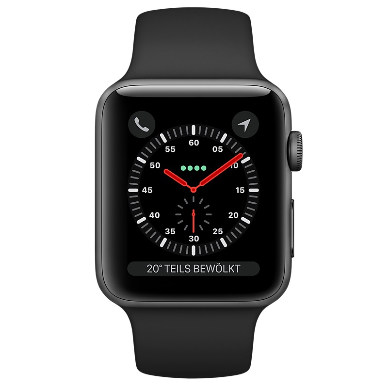 Apple Watch Series 3 42 mm Aluminiumgehäuse space grau Sportarmband schwarz